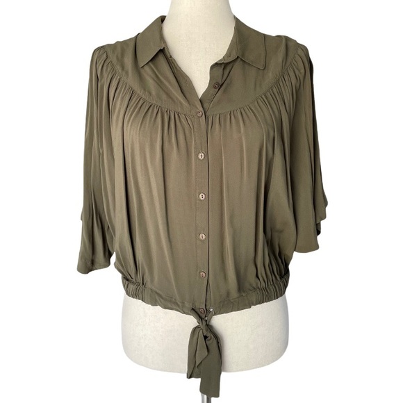 Free People Tops - Free People olive-green, tie-waist blouse;  sz: SM